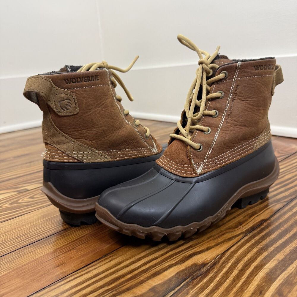 Wolverine Torrent Duck Winter Boots Cognac Brown Tan Navy, Womens 8 EU39